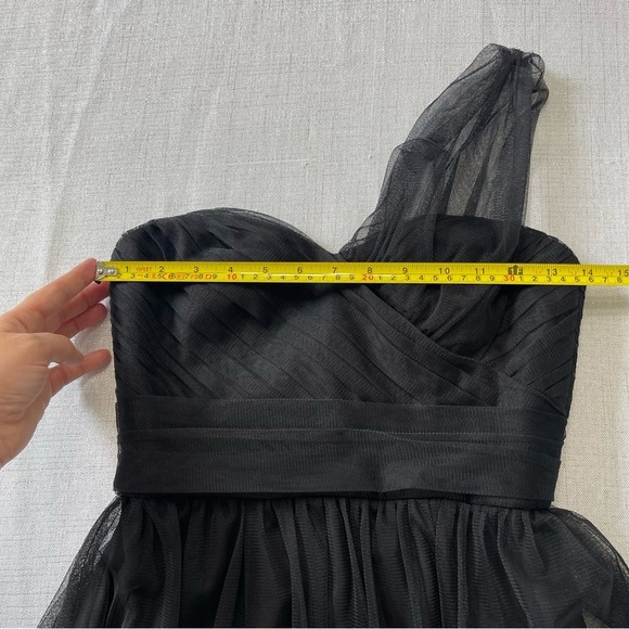 Amsale Black Tule Mesh One Shoulder Evening Formal Gown Maxi Dress Sz 2 Prom - Picture 7 of 10
